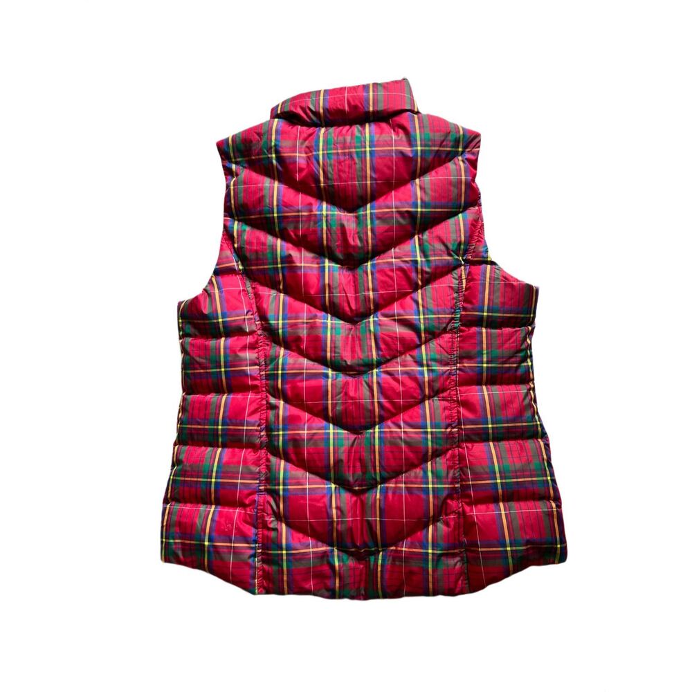 Lands' End Down Puffer Red Blue Green Yellow Plaid Full Zip Vest Small (4-6) - Picture 2 of 4